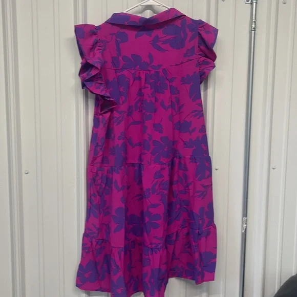 Umgee Floral print Dress New Collared purple magenta Tiered - Picture 5 of 7